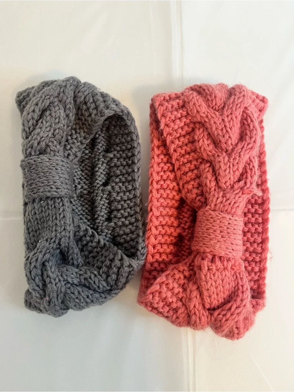 Cozy Cable Knit Headbands in Pink and Gray Women’s one size L391